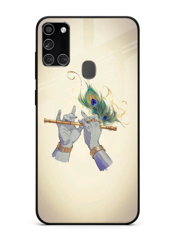 Krishna flute feather artwork Samsung A21s glass back cover