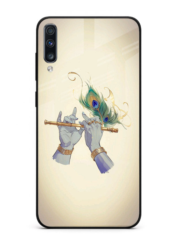 Krishna flute feather artwork Samsung A70 glass back cover