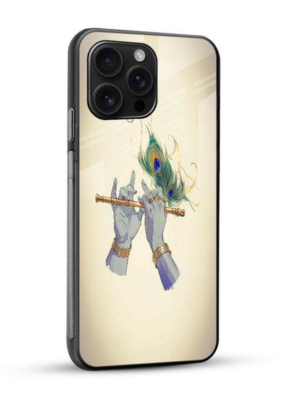 Krishna flute feather artwork glossy vibrant premium glass back cover - Angle Side