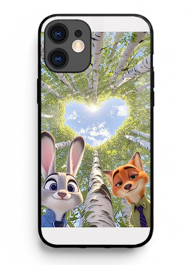 Animated forest heart artwork printed on glossy tempered glass iPhone 12 Mini back cover