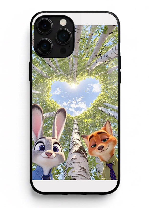 Animated forest heart artwork printed on glossy tempered glass iPhone 13 Pro Max back cover