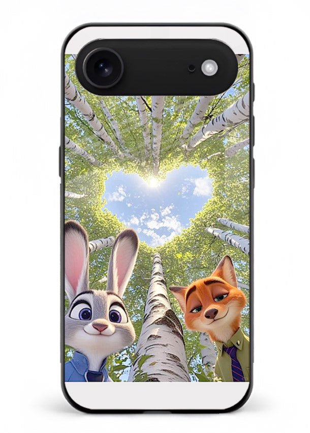 Animated forest heart artwork printed on glossy tempered glass iPhone 18 Air back cover
