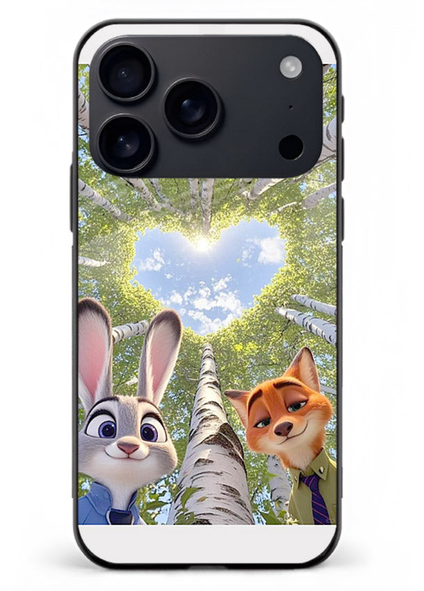 Animated forest heart artwork printed on glossy tempered glass iPhone 18 Pro Max back cover