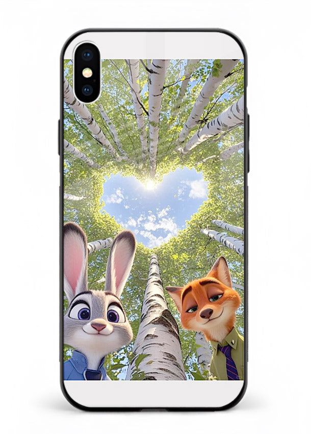 Animated forest heart artwork printed on glossy tempered glass iPhone XS Max back cover