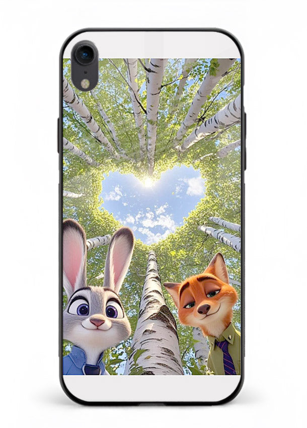 Animated forest heart artwork printed on glossy tempered glass iPhone XR back cover