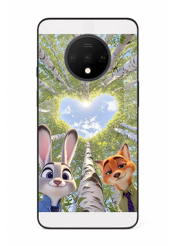 Animated forest heart artwork printed on glossy tempered glass OnePlus 7T back cover