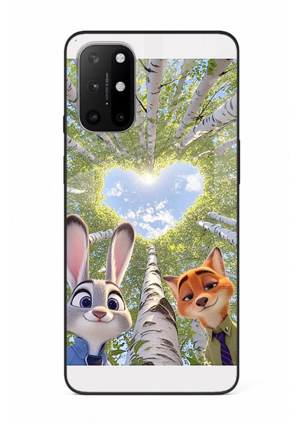 Animated forest heart artwork printed on glossy tempered glass OnePlus 8T back cover