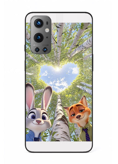 Animated forest heart artwork printed on glossy tempered glass OnePlus 9 back cover