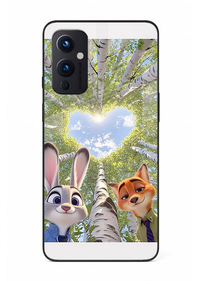 Animated forest heart artwork printed on glossy tempered glass OnePlus 9 Pro back cover