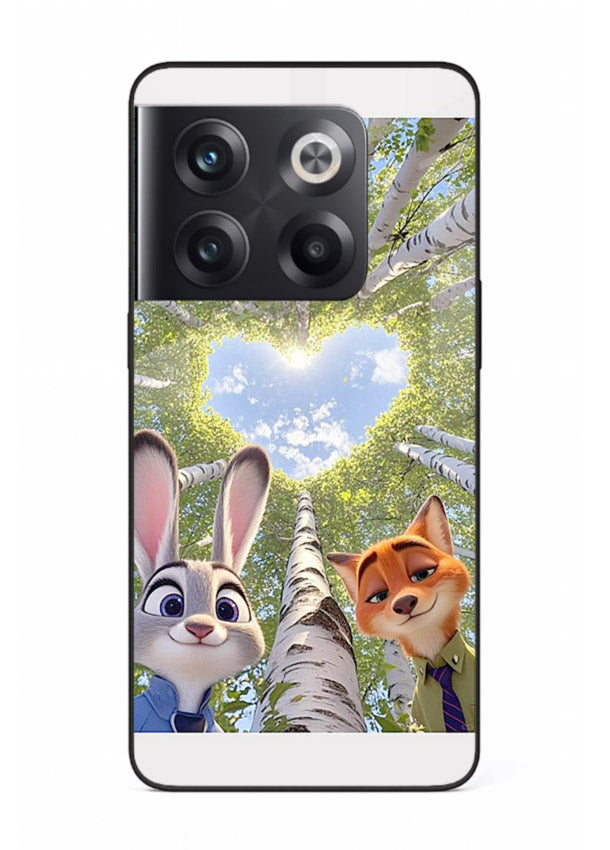Animated forest heart artwork printed on glossy tempered glass OnePlus 10T back cover