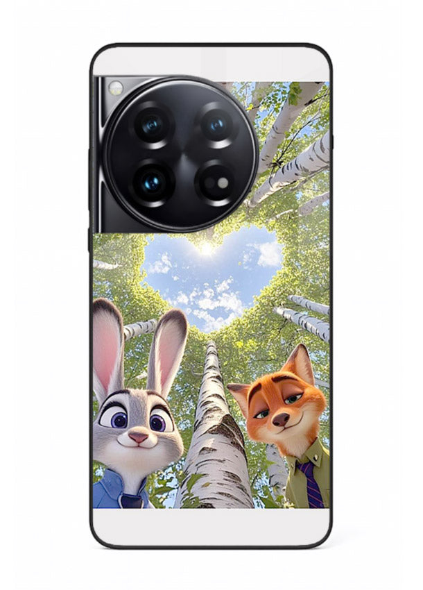 Animated forest heart artwork printed on glossy tempered glass OnePlus 12 back cover