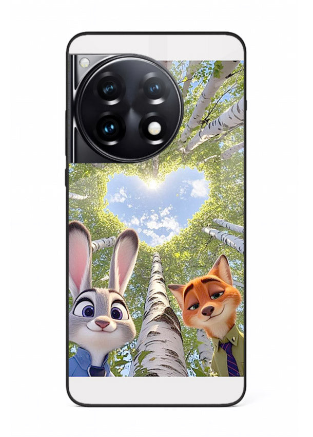 Animated forest heart artwork printed on glossy tempered glass OnePlus 12R back cover
