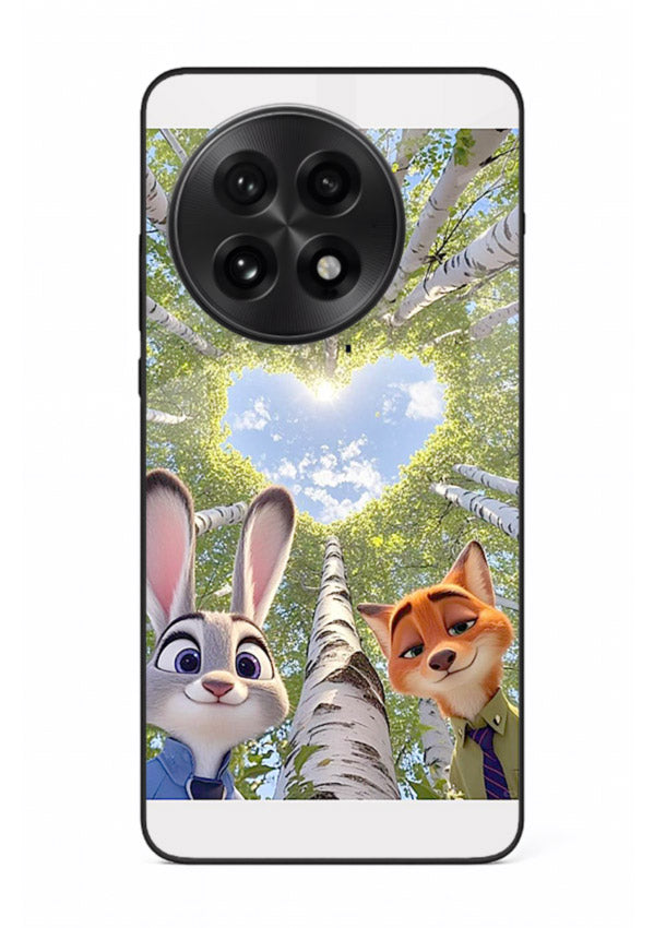 Animated forest heart artwork printed on glossy tempered glass OnePlus 13R back cover