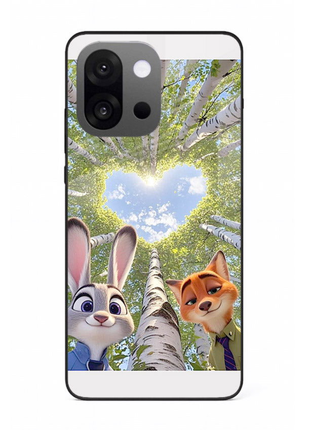 Animated forest heart artwork printed on glossy tempered glass OnePlus 13s back cover