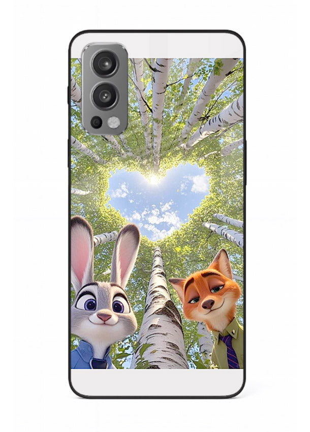 Animated forest heart artwork printed on glossy tempered glass OnePlus Nord 2 back cover