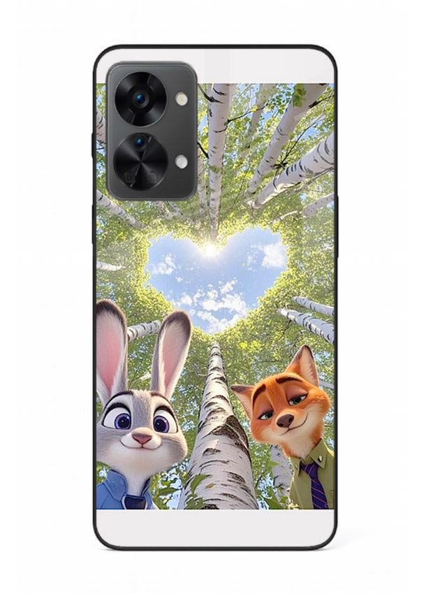 Animated forest heart artwork printed on glossy tempered glass OnePlus Nord 2T back cover