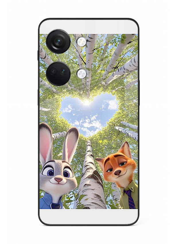 Animated forest heart artwork printed on glossy tempered glass OnePlus Nord 3 back cover