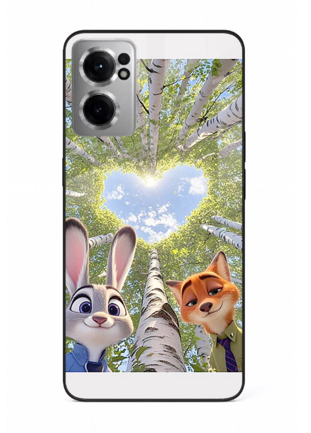 Animated forest heart artwork printed on glossy tempered glass OnePlus Nord CE2 5G back cover
