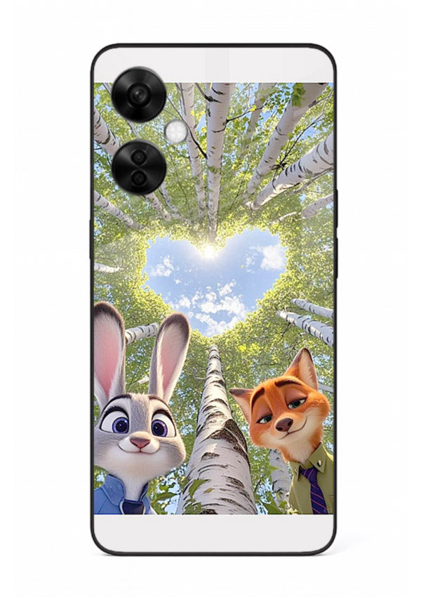 Animated forest heart artwork printed on glossy tempered glass OnePlus Nord CE3 Lite back cover