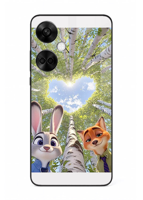 Animated forest heart artwork printed on glossy tempered glass OnePlus Nord CE3 back cover