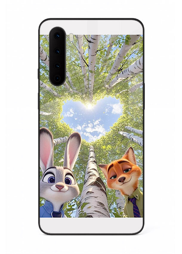 Animated forest heart artwork printed on glossy tempered glass OnePlus Nord back cover