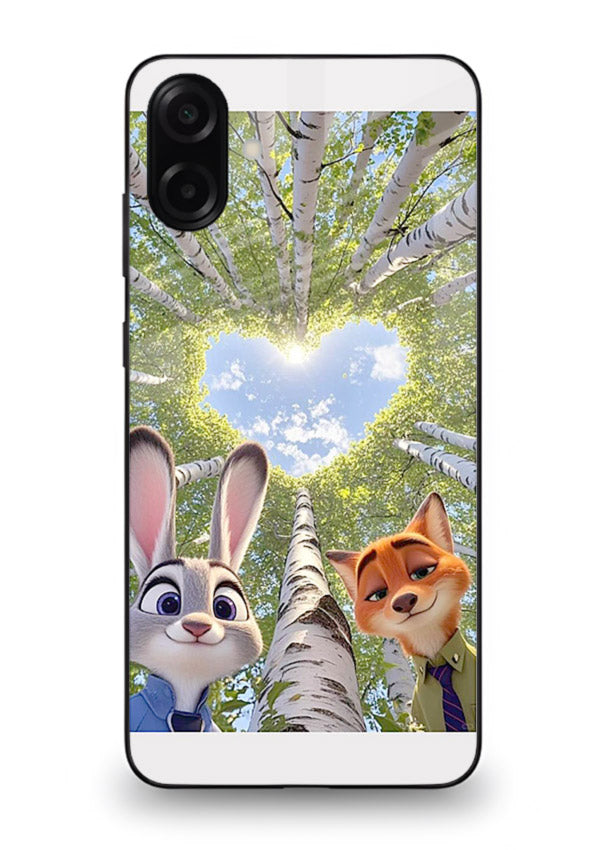 Animated forest heart artwork printed on glossy tempered glass Samsung M13 5G back cover