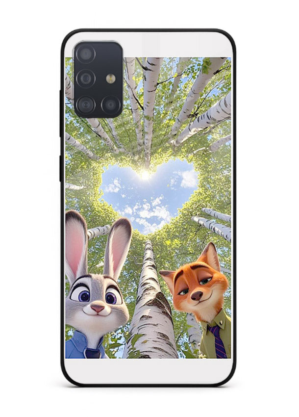 Animated forest heart artwork printed on glossy tempered glass Samsung A71 back cover