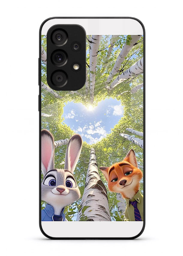 Animated forest heart artwork printed on glossy tempered glass Samsung A73 5G back cover