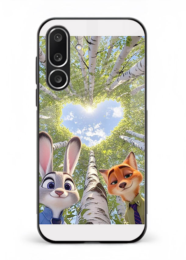 Animated forest heart artwork printed on glossy tempered glass Samsung M56 5G back cover