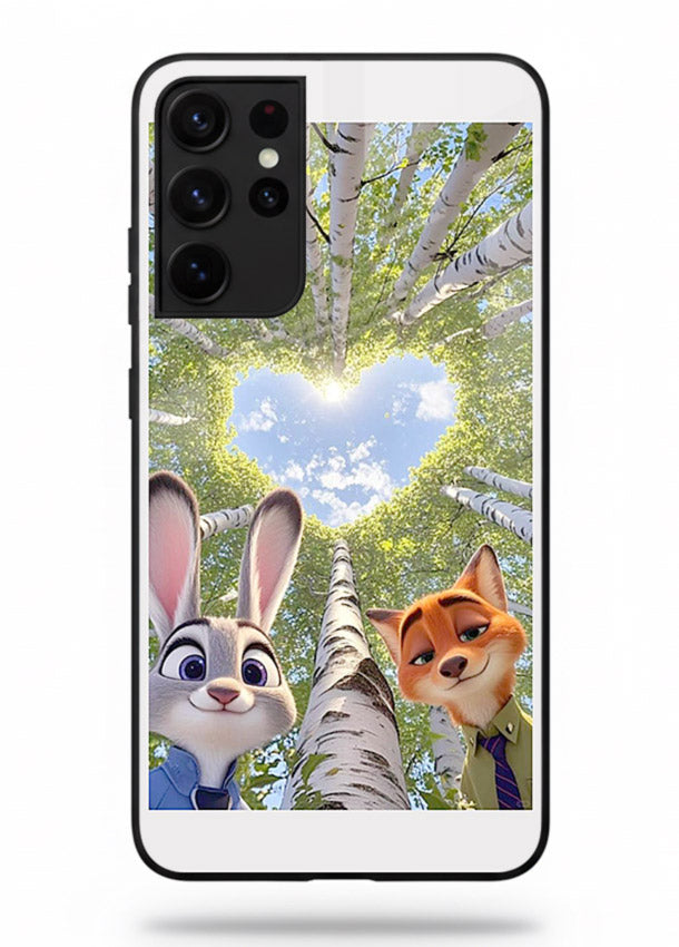 Animated forest heart artwork printed on glossy tempered glass Samsung S21 Ultra back cover