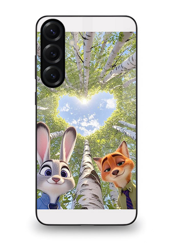 Animated forest heart artwork printed on glossy tempered glass Samsung A35 5G back cover