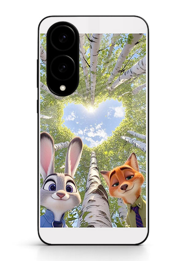 Animated forest heart artwork printed on glossy tempered glass Samsung S25 Edge back cover