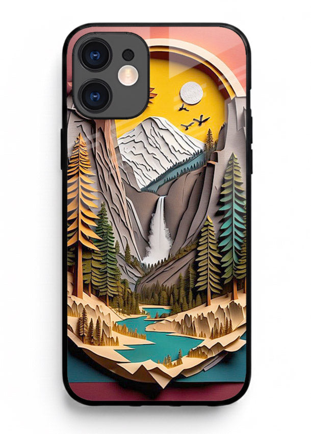 Forest Mountain Badge retro mountain badge artwork iphone 12 glass back cover