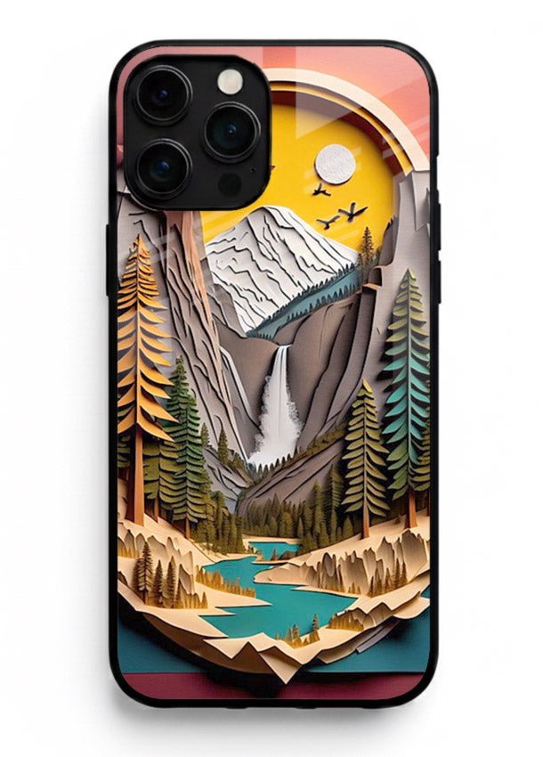 Forest Mountain Badge retro mountain badge artwork iphone 16 pro max glass back cover