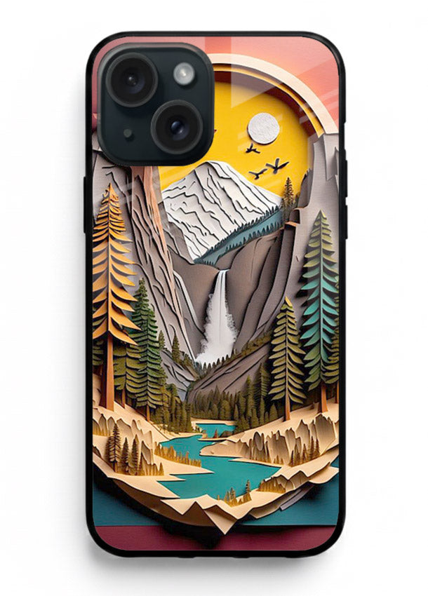 Forest Mountain Badge retro mountain badge artwork iphone 15 plus glass back cover