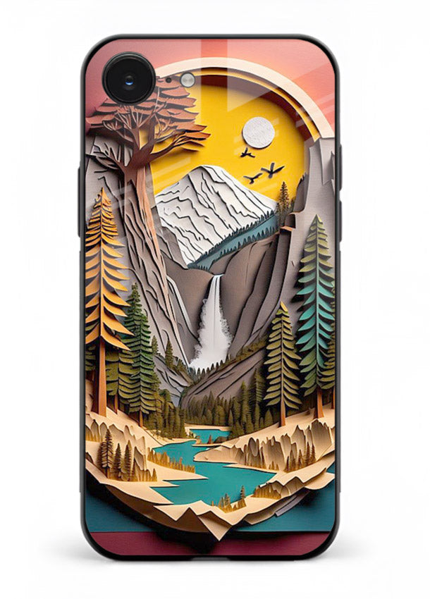 Forest Mountain Badge retro mountain badge artwork iphone 16e glass back cover