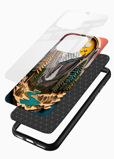 Forest Mountain Badge retro mountain badge artwork glossy vibrant premium glass back cover - Angle Layers