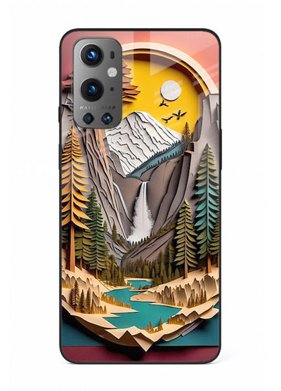 Forest Mountain Badge retro mountain badge artwork OnePlus 9 glass back cover