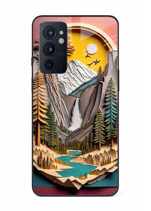 Forest Mountain Badge retro mountain badge artwork OnePlus 9RT glass back cover