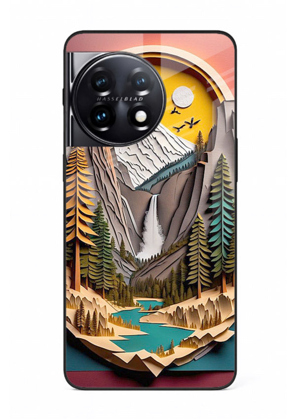 Forest Mountain Badge retro mountain badge artwork OnePlus 11 glass back cover