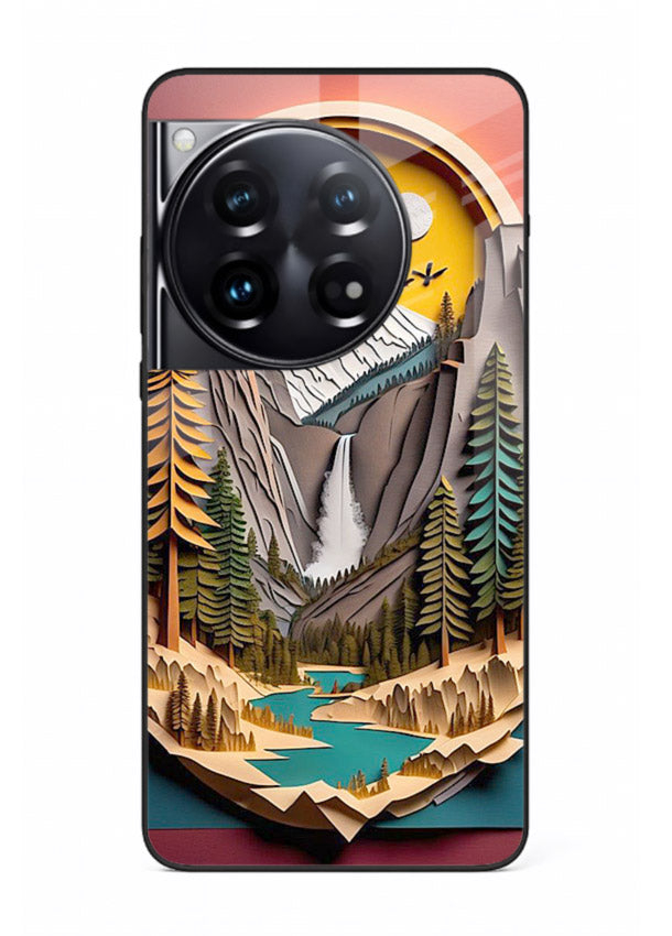 Forest Mountain Badge retro mountain badge artwork OnePlus 12 glass back cover