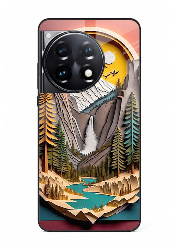 Forest Mountain Badge retro mountain badge artwork OnePlus 12R glass back cover