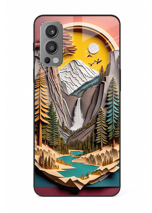 Forest Mountain Badge retro mountain badge artwork OnePlus Nord 2 glass back cover