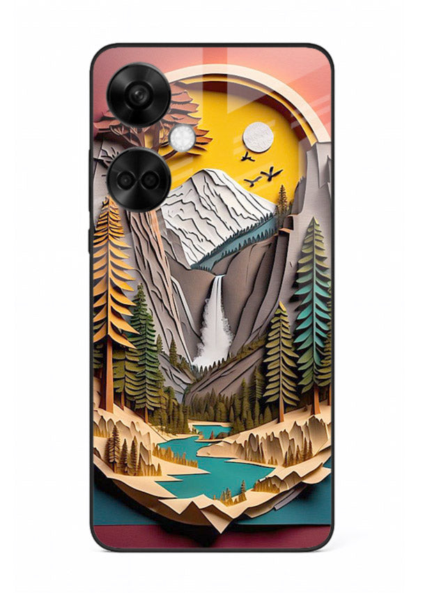 Forest Mountain Badge retro mountain badge artwork OnePlus Nord CE3 glass back cover