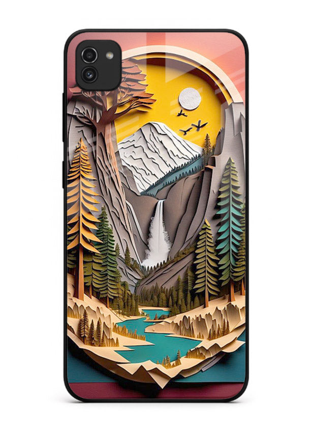 Forest Mountain Badge retro mountain badge artwork Samsung A03 glass back cover