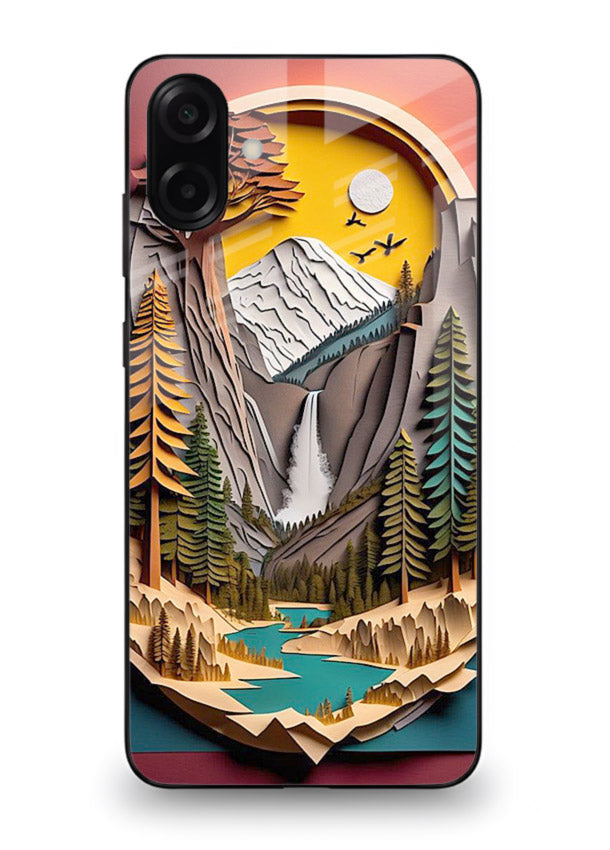 Forest Mountain Badge retro mountain badge artwork Samsung A07 4G glass back cover