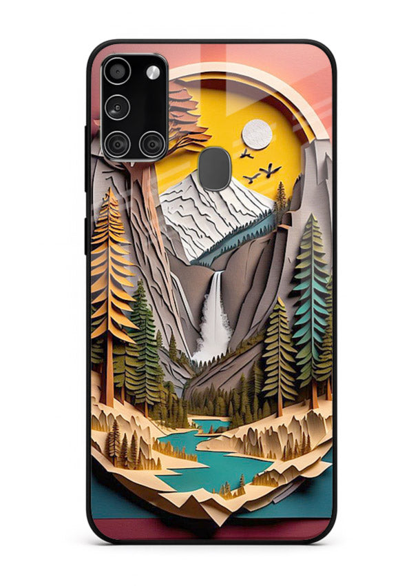 Forest Mountain Badge retro mountain badge artwork Samsung A21s glass back cover