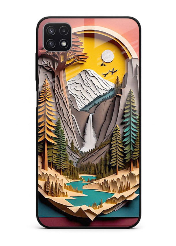 Forest Mountain Badge retro mountain badge artwork Samsung A22 5G glass back cover
