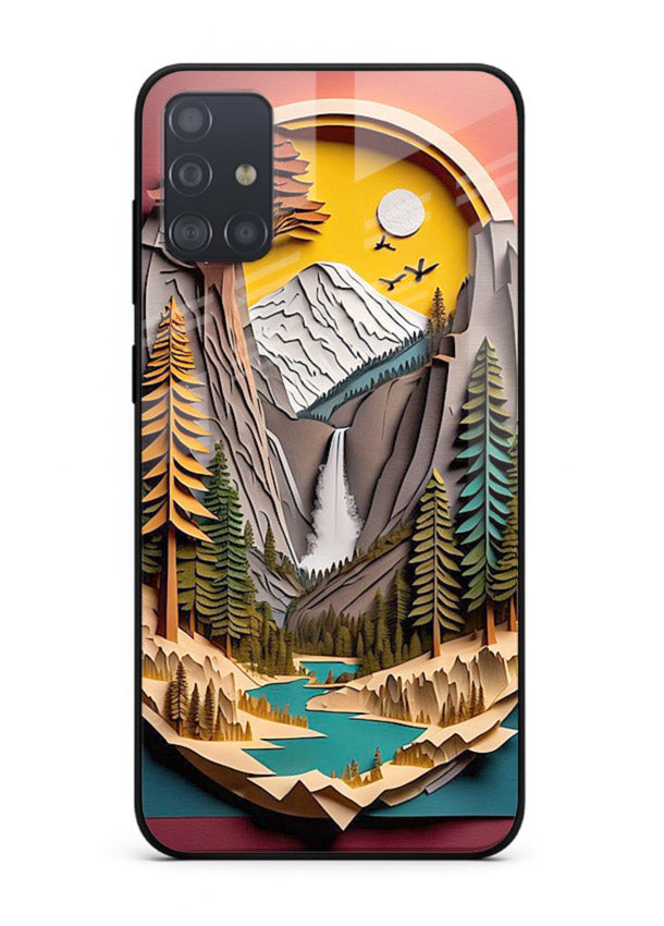 Forest Mountain Badge retro mountain badge artwork Samsung A71 glass back cover