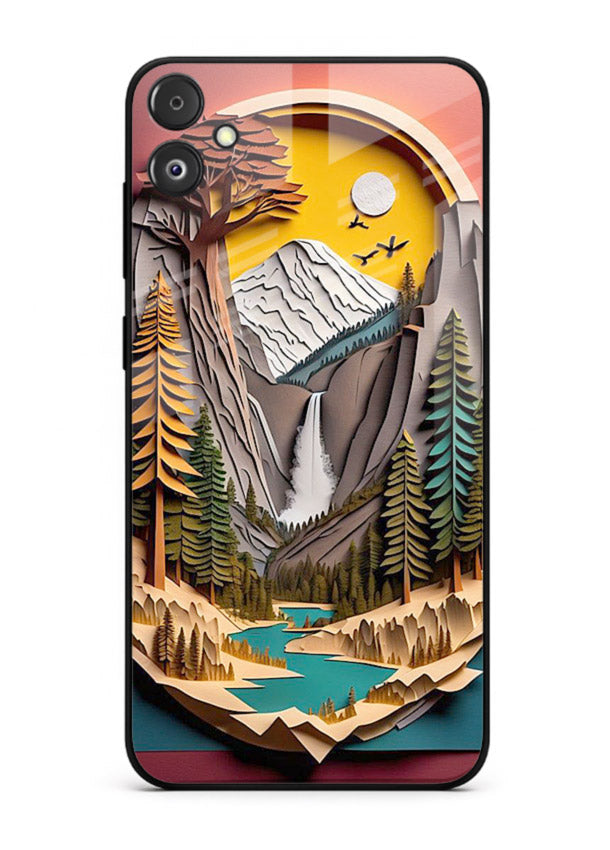 Forest Mountain Badge retro mountain badge artwork Samsung F05 5G glass back cover